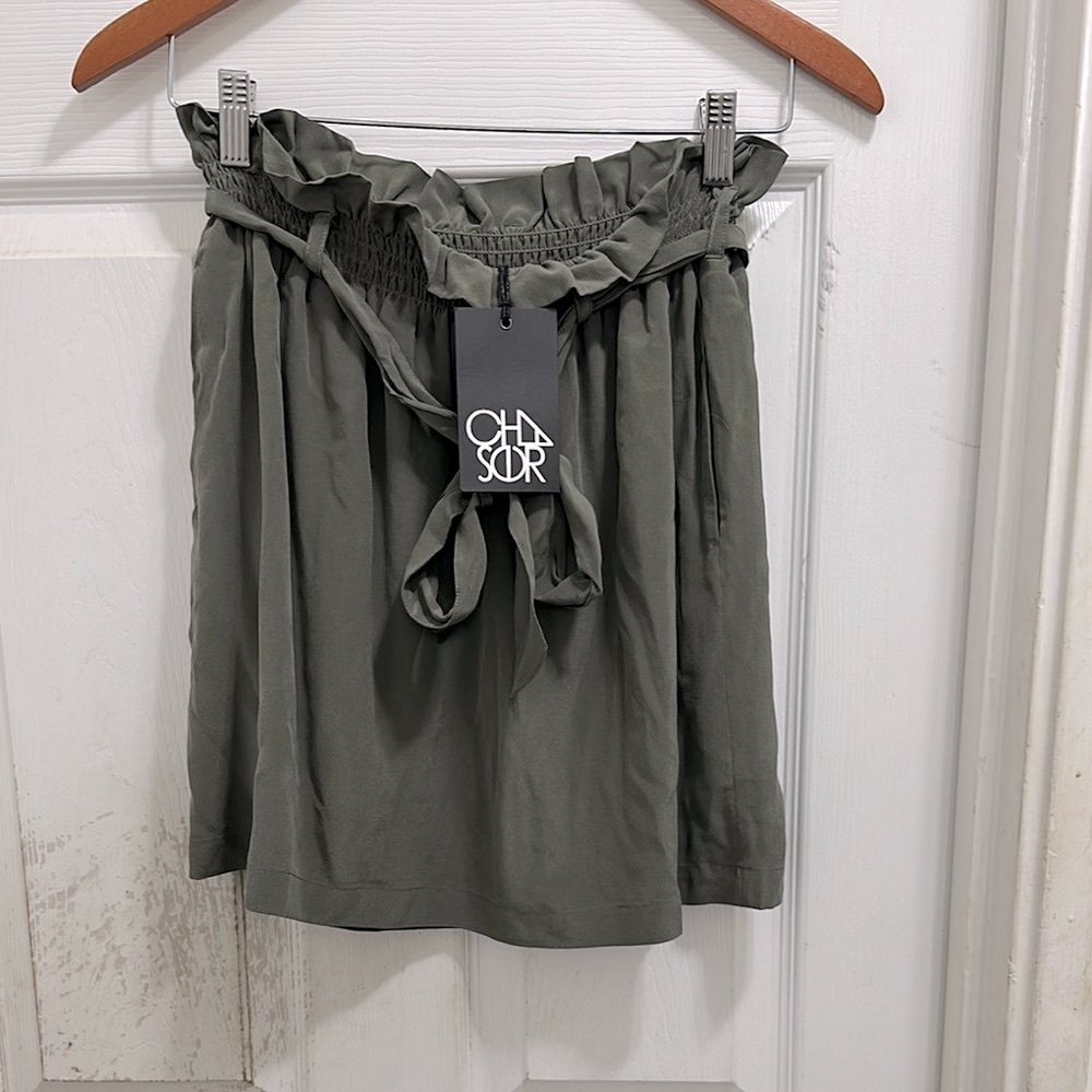 Chaser Green Ruffled Tie Front Mini Skirt